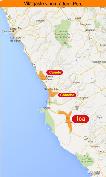 Viktigaste vinområden i Peru Ica Chincha Cañete