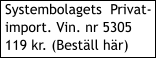 I Systembolagets Bestllningssortiment Nr. 70203  170 kr. Systembolagets  Privat-import. Vin. nr 5305 119 kr. (Bestll hr)