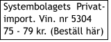 I Systembolagets Bestllningssortiment Nr. 70203  170 kr. Systembolagets  Privat-import. Vin. nr 5304 75 - 79 kr. (Bestll hr)